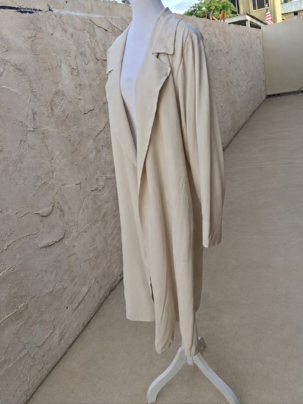 Eileen Fisher 100% Silk Neutral Open-Front Long Duster Topper Women Size X-Large - Picture 6 of 16
